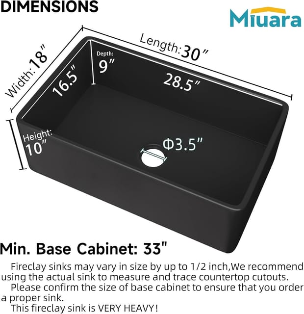 30" x 18" Modern Single Bowl Matte Black Fireclay Farm Sink – New – photo 6