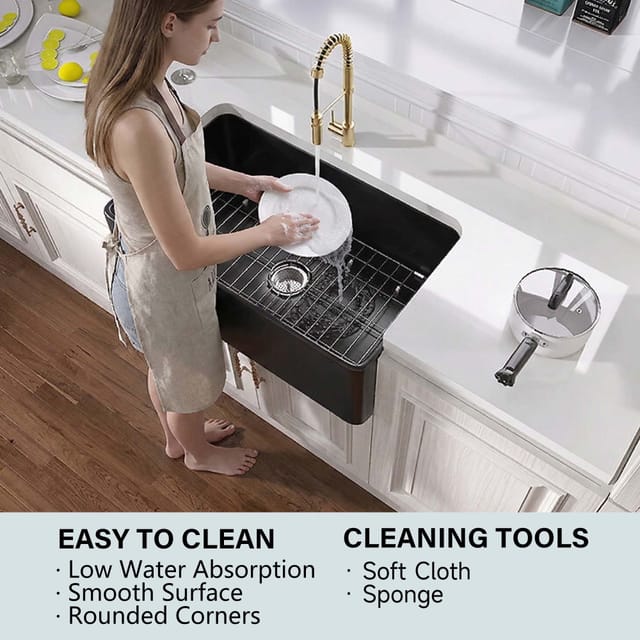 30" x 18" Modern Single Bowl Matte Black Fireclay Farm Sink – New – photo 8