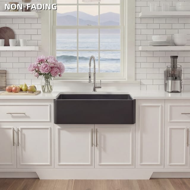 30" x 18" Modern Single Bowl Matte Black Fireclay Farm Sink – New – photo 9