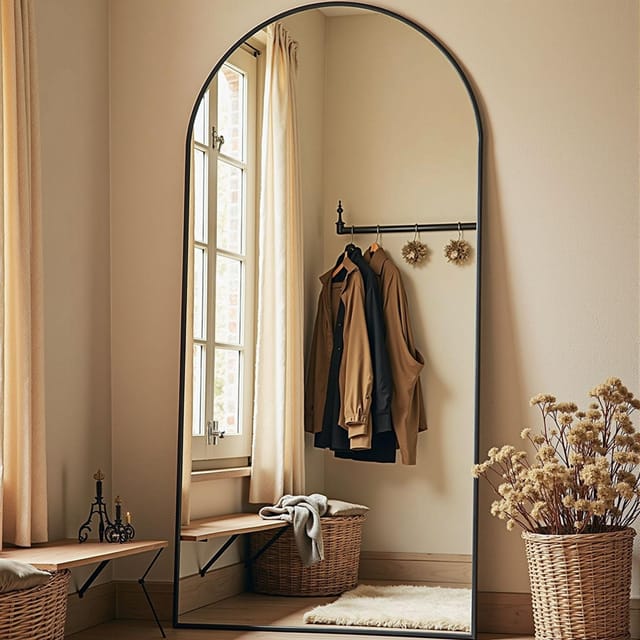 78" x 38" Arched Full-Length Wall-Mounted Mirror – Black – New – photo 3