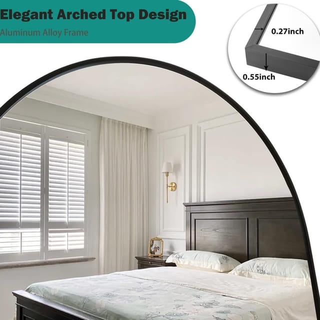 78" x 38" Arched Full-Length Wall-Mounted Mirror – Black – New – photo 6