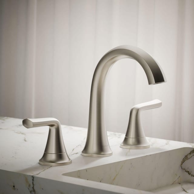 Brushed Nickel Widespread 2-Handle Mid-Arc Bathroom Sink Faucet – New