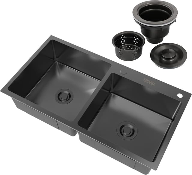 33" x 18" Double-Bowl Kitchen Sink – Black – Used – Good