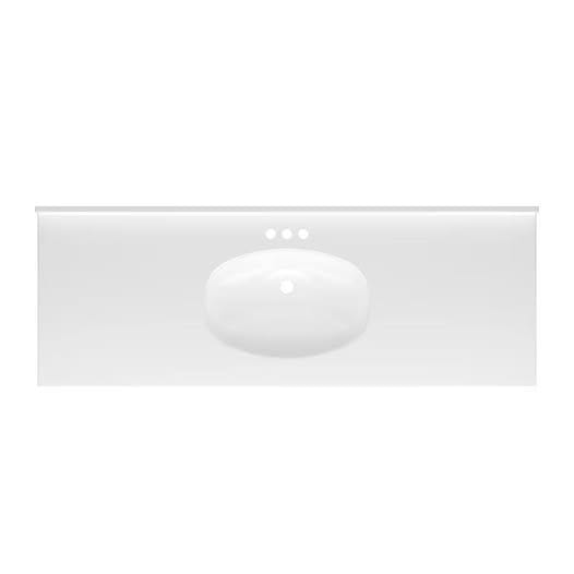 61-in White Cultured Marble Single Sink 4-in Centerset Faucet Mount Bathroom Vanity Top